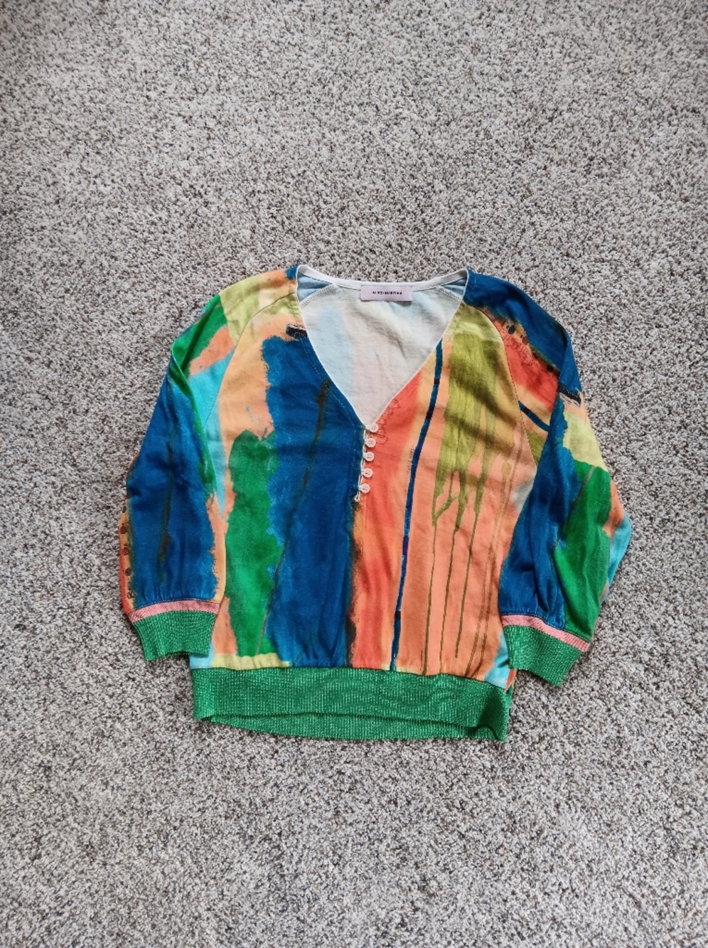 Aldo Martins Half Sleeve Watercolor Abstract V Neck Shirt Buttons 6 Artsy Boho